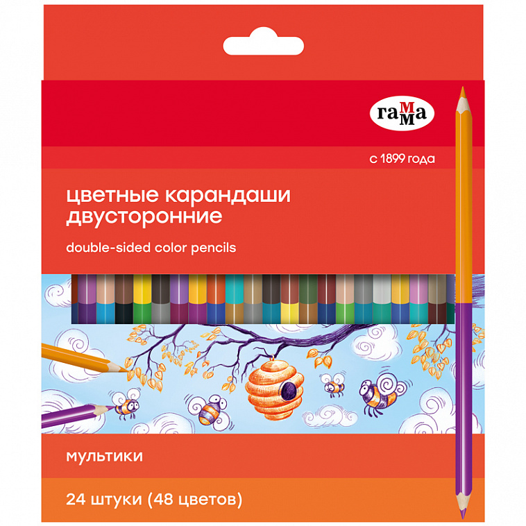 Набор карандашей цветных двусторонние Гамма "Мультики" 24 шт., 48 цв., заточен., картон. упак., евро