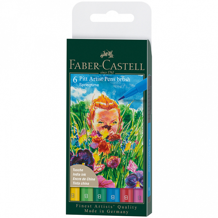 Набор ручек капиллярных Faber-Castell "Pitt Artist Pen Brush Springtime" 6 шт., пластик. уп., европо