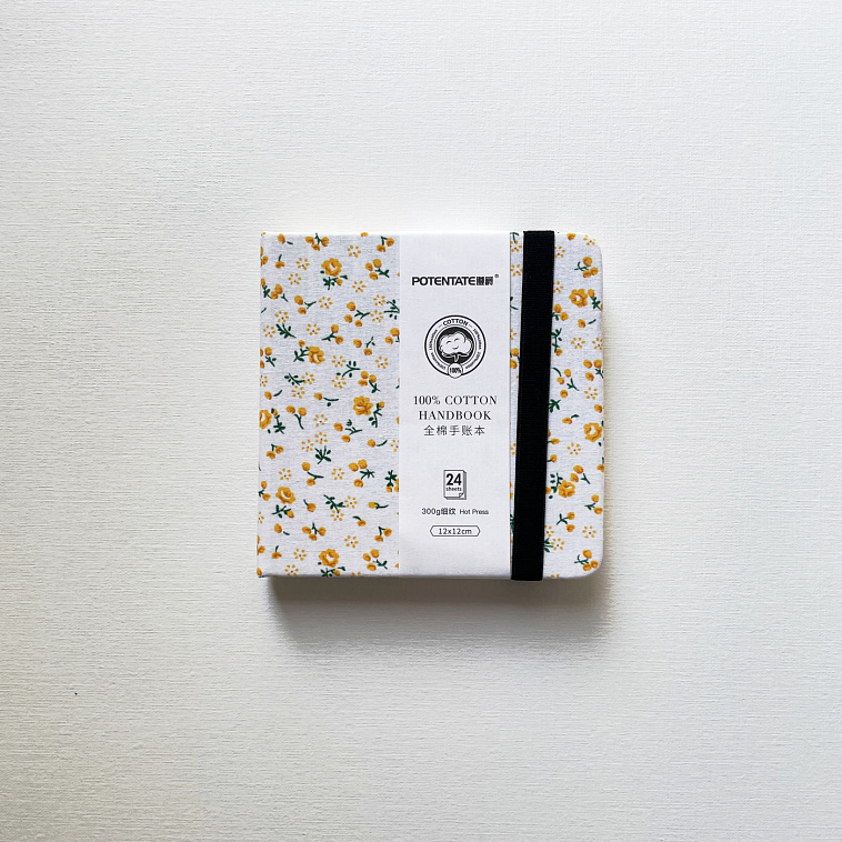 Скетчбук для акврели Potentate "Цветочки" 120х120 мм 24 л 300 г, хлопок, гладкая, с резинкой 606x758