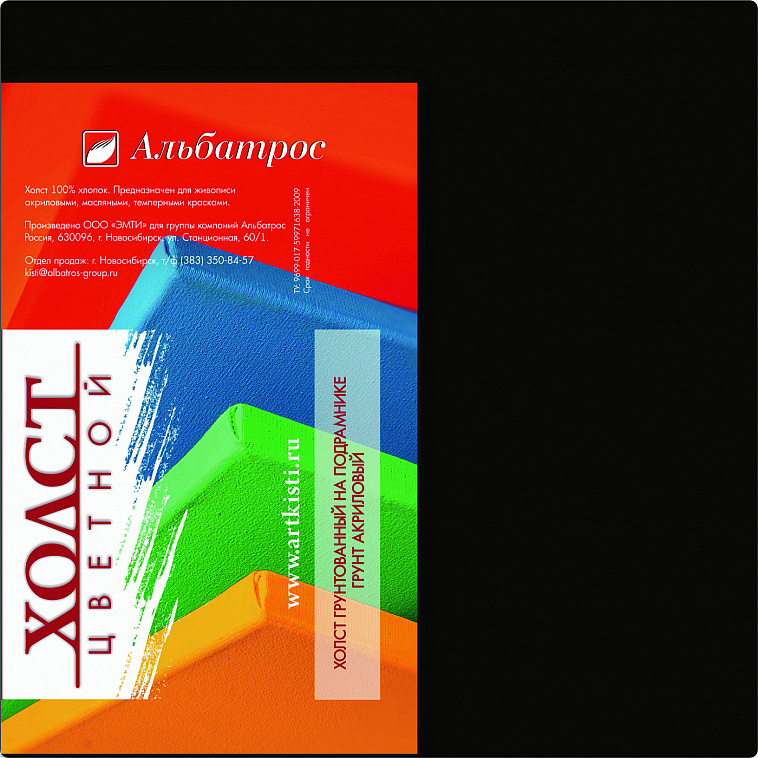 Холст на подрамнике Альбатрос 18х18 см, грунт черный, хлопок 100% 606x758