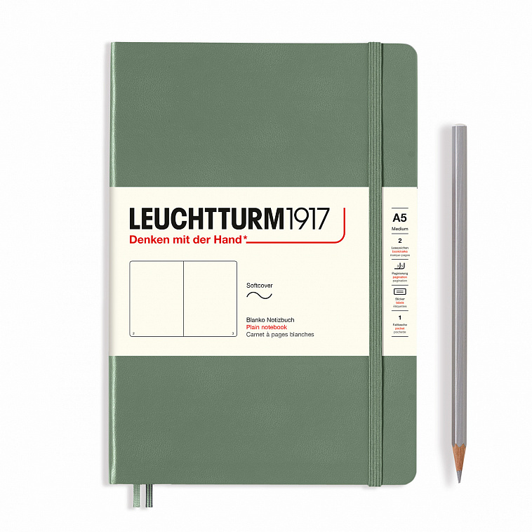 Записная книжка нелинованная Leuchtturm A5 123 стр., мягкая обложка, оливковый