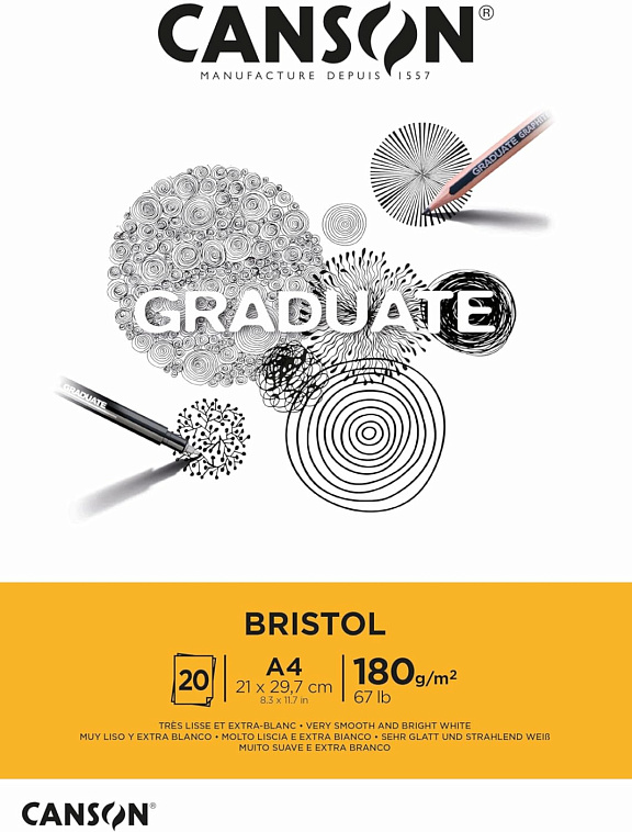 Альбом-склейка для смешанных техник Canson "Graduate Bristol" A4 20 л 180 г 606x758