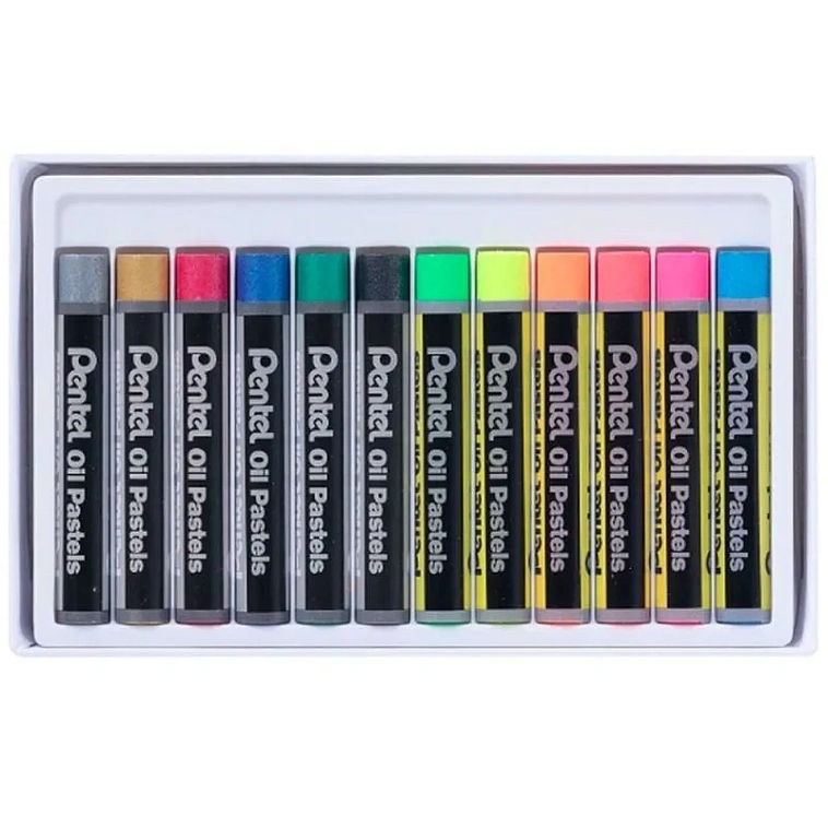 Набор пастели масляная Pentel 12 цв, (6 шт флуоресцентная, 6 шт металлик) 606x758