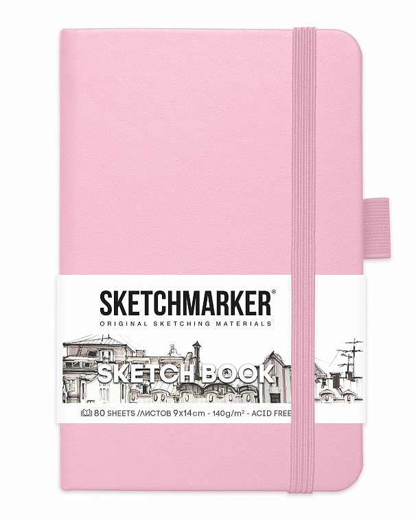 Блокнот для зарисовок Sketchmarker 9х14 см 80 л 140 г, твердая обложка Розовый 606x758