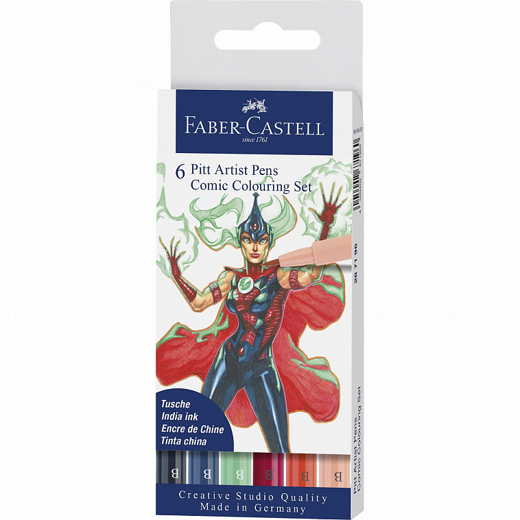 Набор капиллярных ручек Faber-Castell "Pitt Artist Pens Comic Colouring Brush", ассорти, 6 шт., плас
