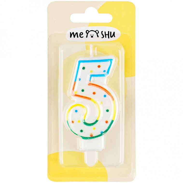 Свеча для торта с держателем MESHU "Цифра 5", 8,5 см, блистер 606x758