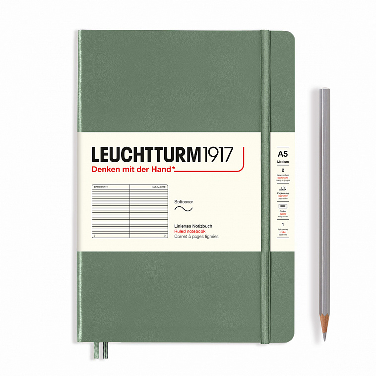 Записная книжка в линейку Leuchtturm A5 123 стр., мягкая обложка, оливковый