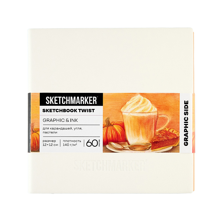 Скетчбук Sketchmarker Graphic&Ink, 2 в 1, мягкая обл. белая/бежевая, 12х12 см 60 л 140 г бум. кремов 606x758