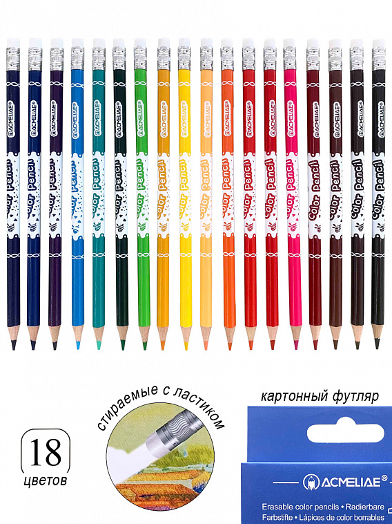 Набор карандашей стираемых цветных  Acmeliae 24 цв, картонном футляре