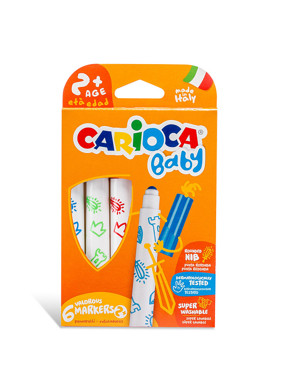 Набор фломастеров Carioca "Baby" 6 цв, утолщенные, смываемые 606x758