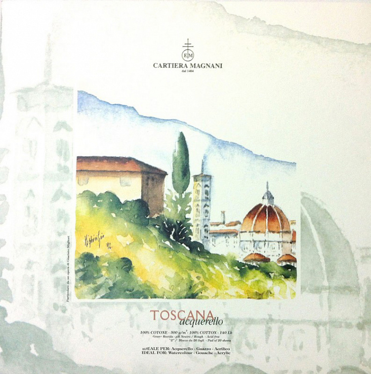 Альбом-склейка для акварели Magnani "Toscana" 15х15 см 20 л 300 г, хлопок 100 % 606x758