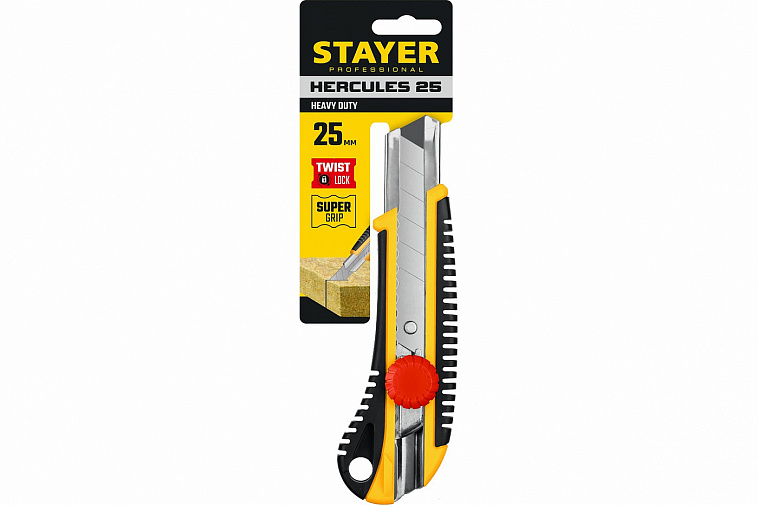 Нож с винтовым фиксатором Stayer HERCULES-25, сегмент. лезвия 25 мм
