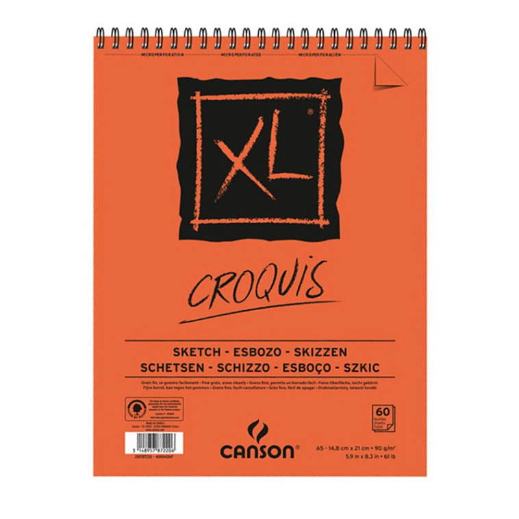 Альбом для графики на спирали Canson "XL Croquis" 14,8х21 см 60 л 90 г слоновая кость 606x758