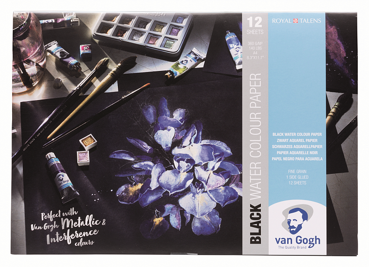 Альбом-склейка для акварели Talens "Van Gogh" А4 12 л 360 г, черная бумага 606x758