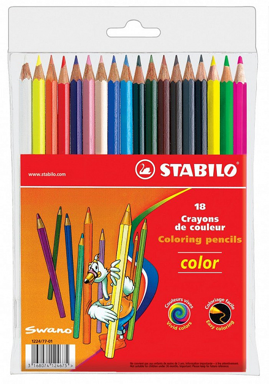 ▲Набор карандашей цветных Stabilo 15+3 цв