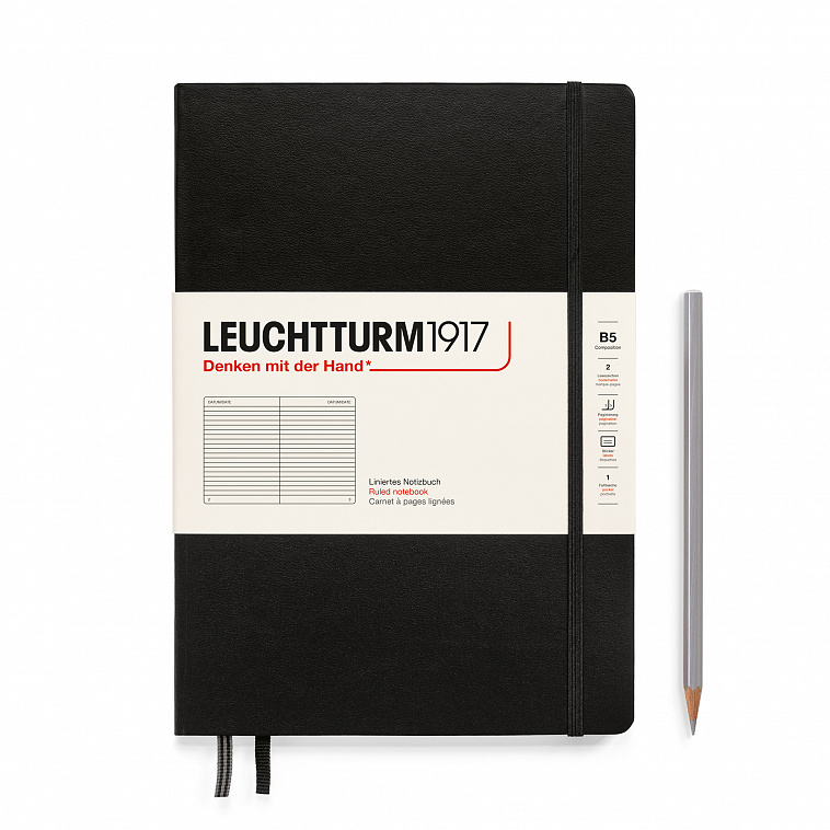 Блокнот в линейку Leuchtturm1917 Composition B5 109 л, твердая обложка Черный 606x758