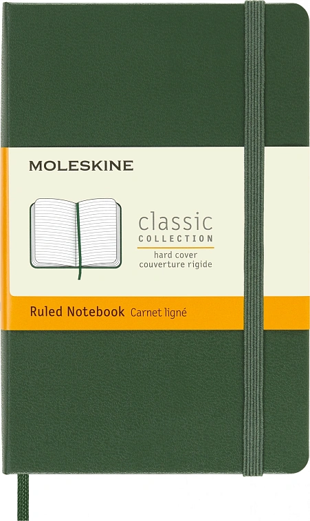 Записная книжка в линейку Moleskine "Classic" Pocket 90х140 мм 192 стр., твердая обложка зеленая 606x758