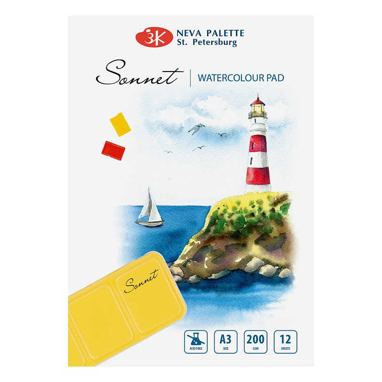 Альбом-склейка для акварели Sonnet А3 12 л 200 г, 100% целлюлоза, среднее зерно 606x758