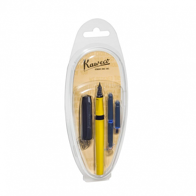 Ручка перьевая Kaweco PERKEO F 0,7 мм, чернила синие, корпус желтый, в блистере