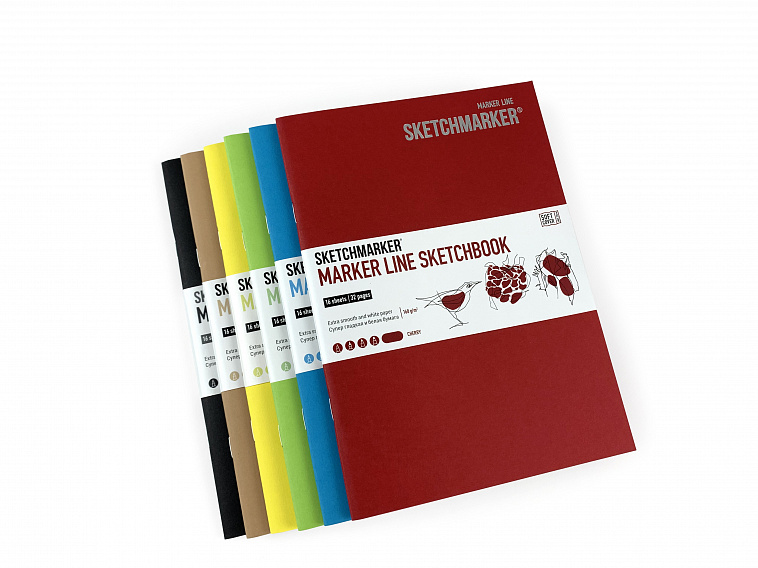 Скетчбук для маркеров Sketchmarker "MARKER LINE" 14,8х21 см 16 л 160 г мягкая обложка, разные цвета