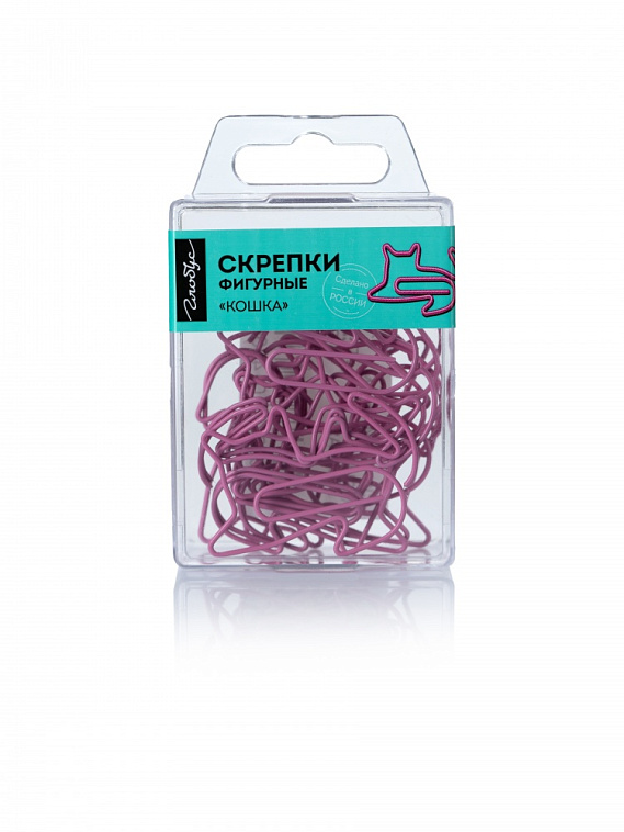 Скрепки фигурные Globus - кошка 45 мм 12 шт. пластик. коробка, европодвес, розовые 606x758